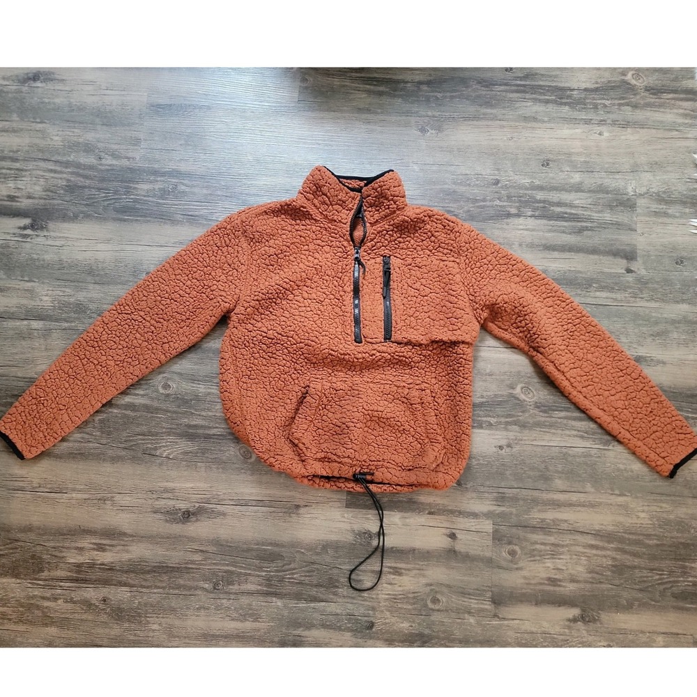 Derek Heart Rust Orange Teddy Fleece Quarter Zip Pullover Sherpa Jacket Womens S